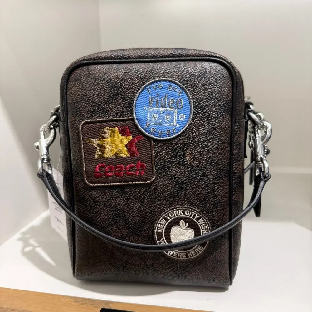NEW‼️Coach Tristan Crossbody Bag 14 In Signature Canvas With Patches  CFR93